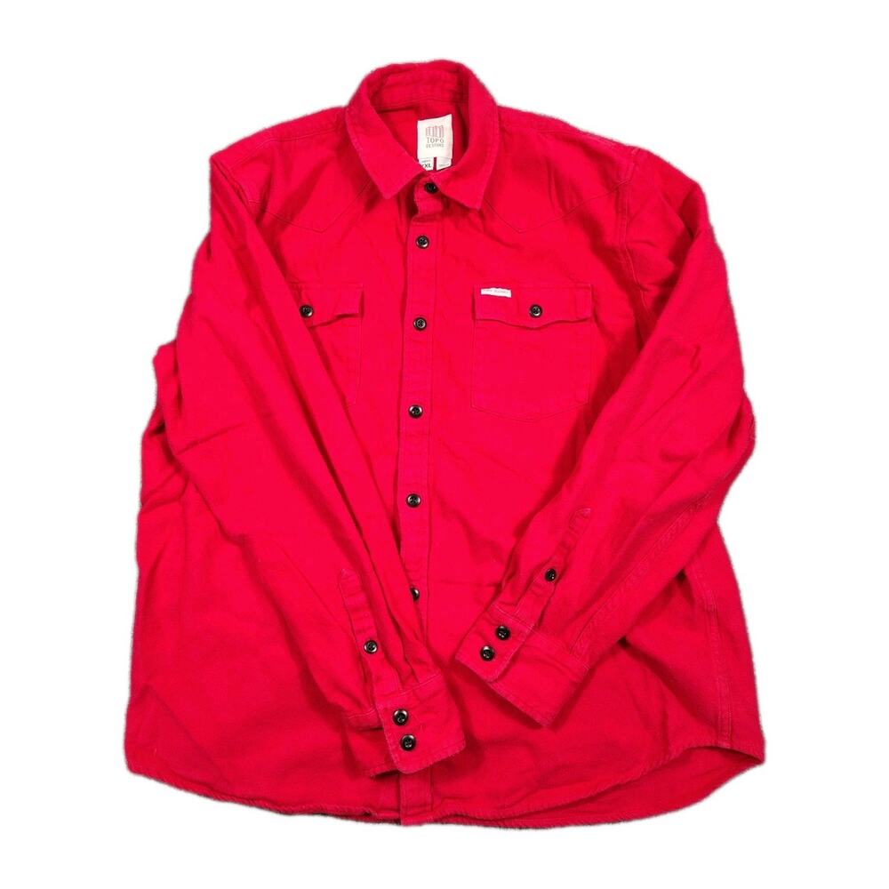 Topo Designs Shirt Men's XXL Red Organic Cotton Flannel Button Up Outdoor GUC